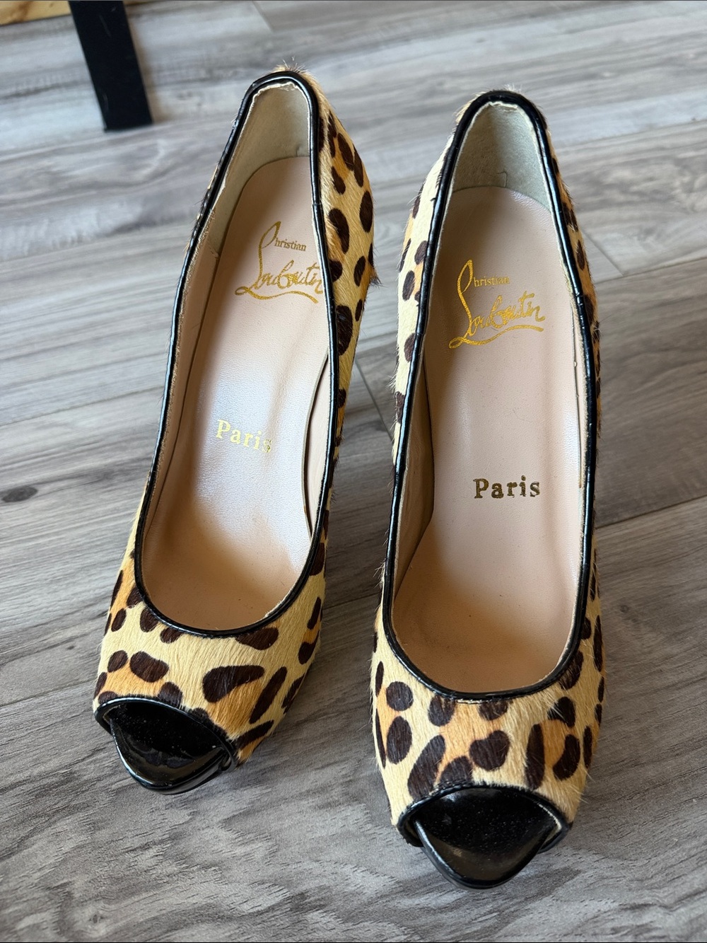 Christian Louboutin Leopard Print Peep-Toe Heels - Yellow/Black